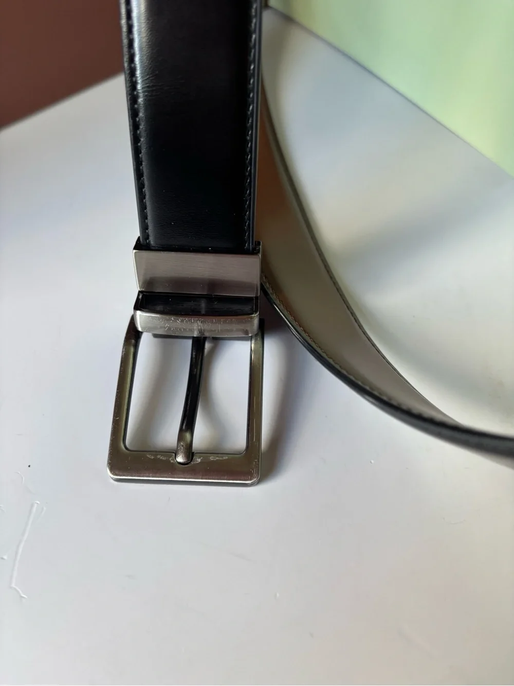 UNBRANDED Genuine Leather Classic Black Reversible Leather Men's Belt, 30-32”